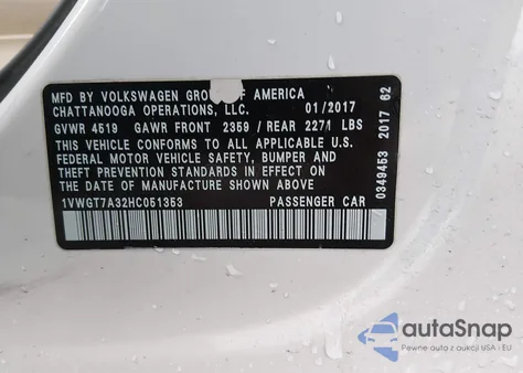 2017 Volkswagen Passat 1.8T Se из США, поврежденный, VIN 1VWGT7A32HC051353